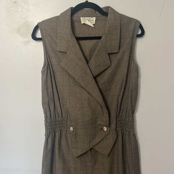 Vintage Sherry Kent Houndstooth Vest Dress 11/12 Brown Tan Sleeveless USA - Picture 3 of 6